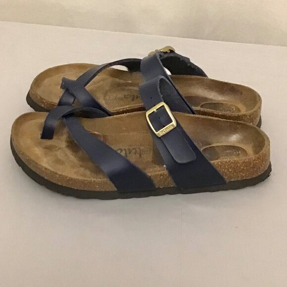 Betula 5 Birkenstock Women’s Footbed Cork Sandals Flip Flops Navy Blue Portugal - Picture 10 of 10